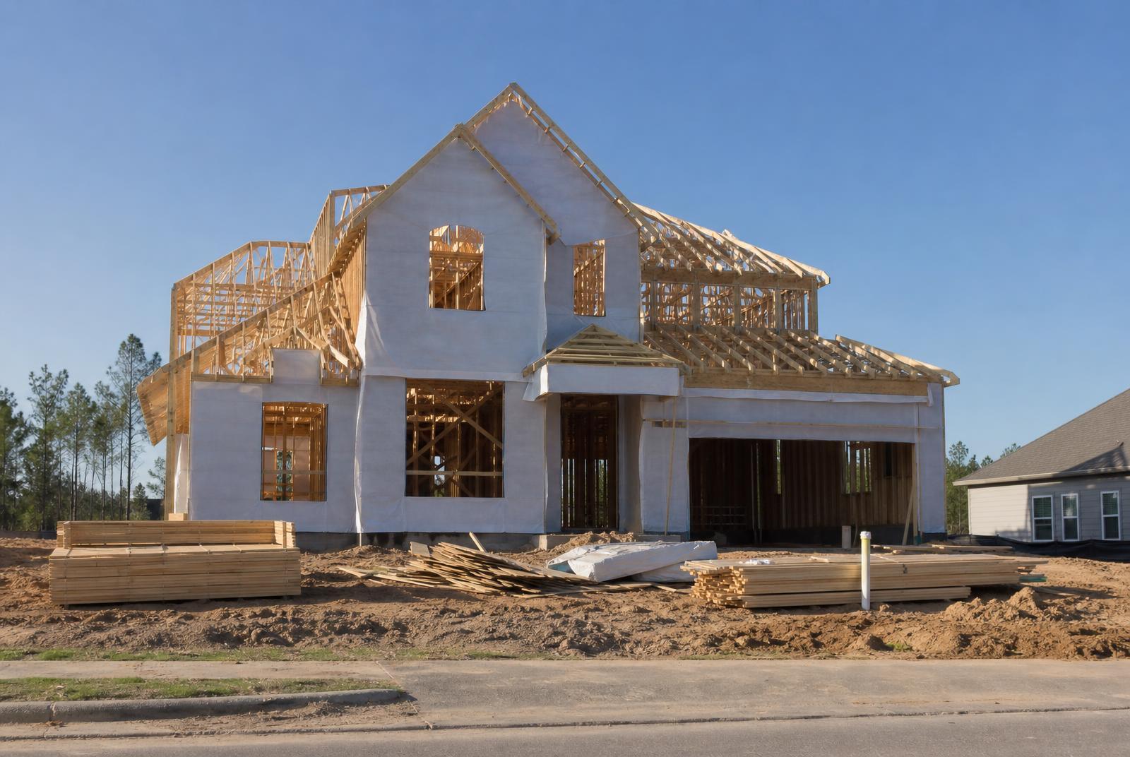 Custom home construction underway on an infill lot in Charlotte