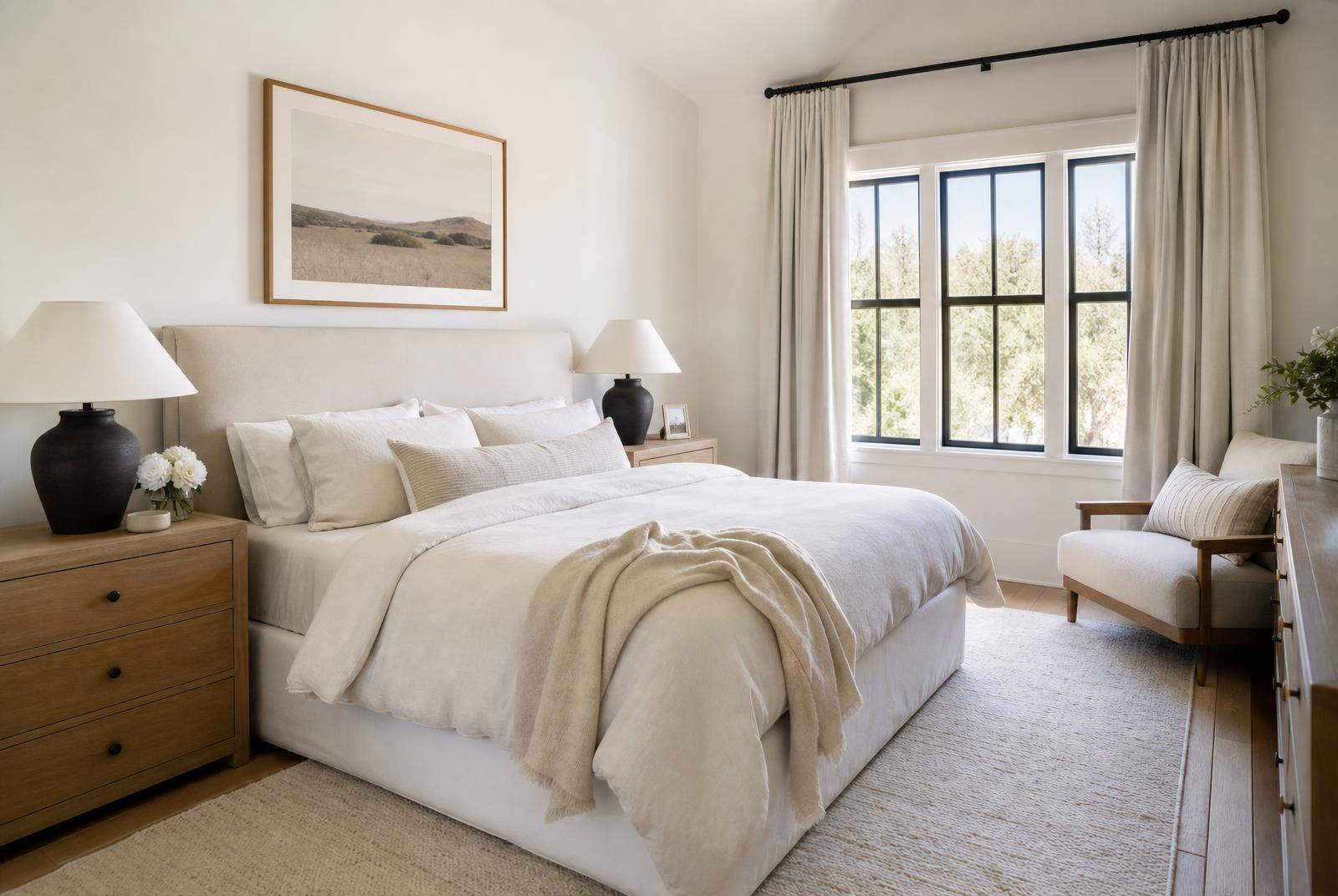 Professionally staged bedroom in a Sedgefield home preparing to list